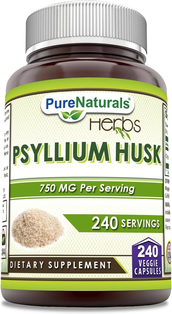 Purs Naturals Psylium Husk suplementari  ..0050 Mg Per Serving 240 Veggie Capsules ntyn-GMO 192 Guten-Free- US