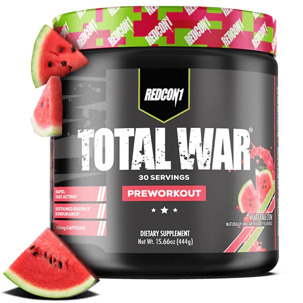 REDCON1 Total War Pre Workout Powder | Watermelon | 320mg Caffeine + Citrulline Malate + Beta Alanine (30 Servings)