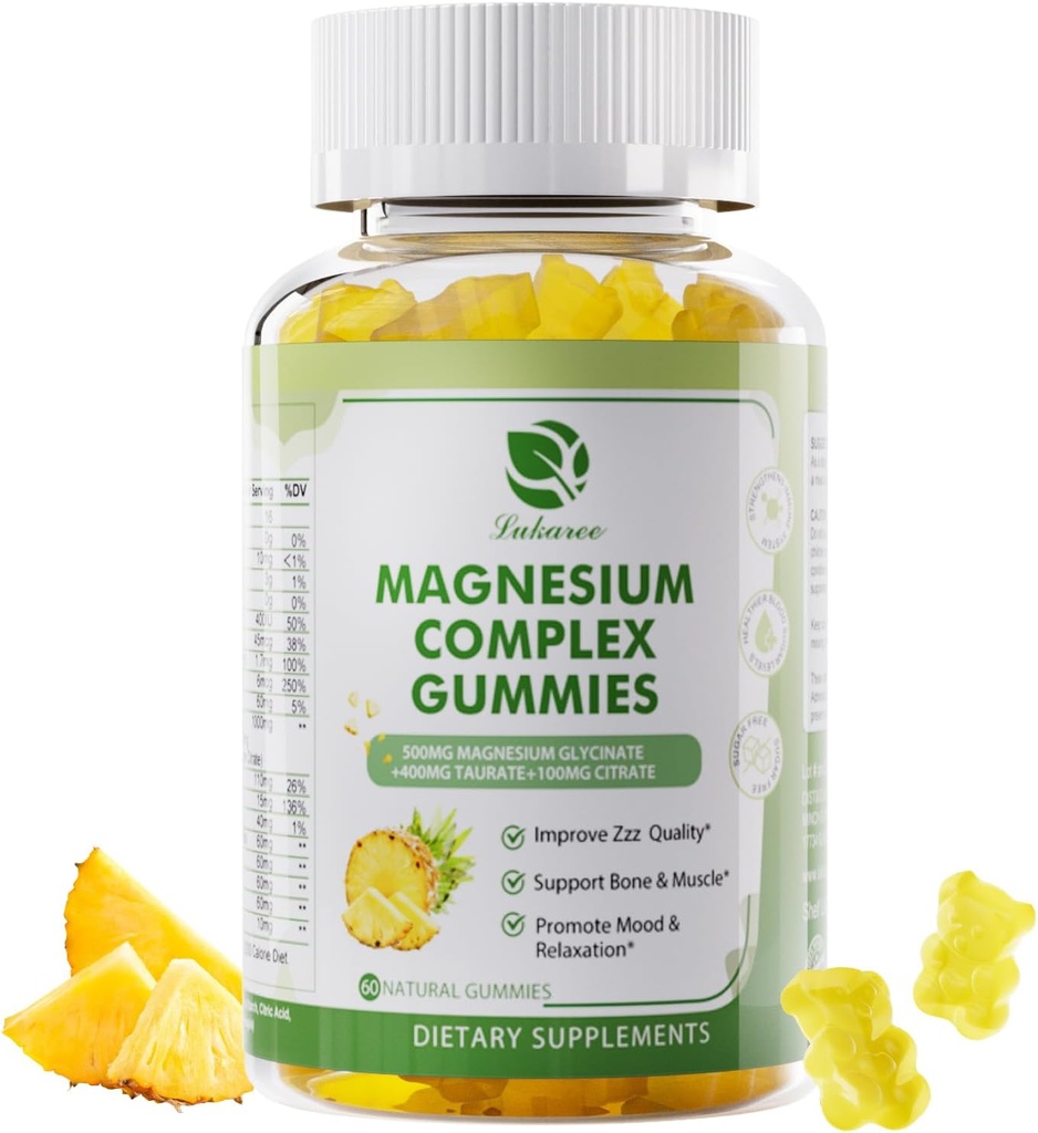 Magnesio Glycinato Gummies | como Triple Complexo Magnesio Glycinato, Taurate & Citrato - Magnesio Suplemento w/Calcio, Zinc & D3,K2 para Immune-60 Conde