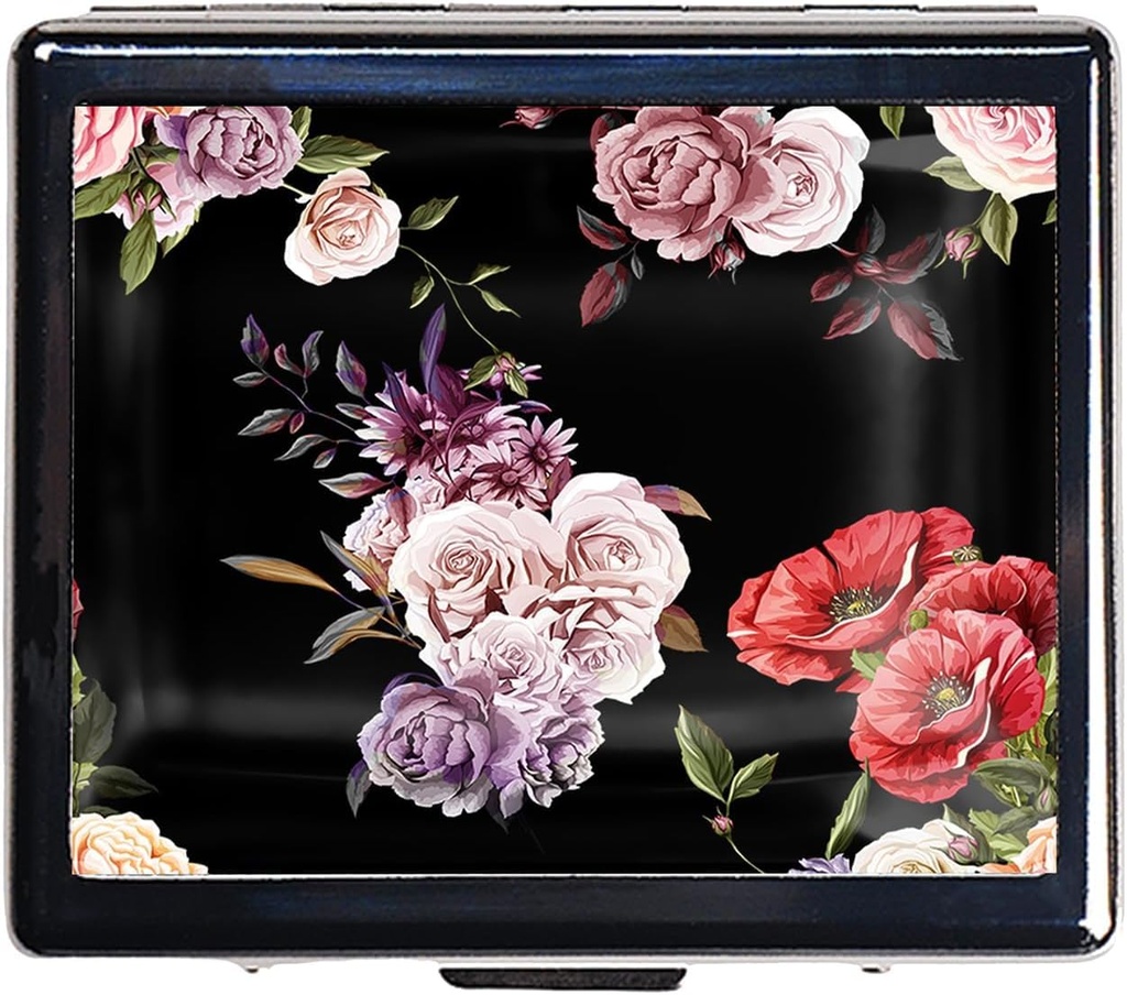 7 dienas Chromed Shiny Silver Pill organizētājs ar spoguli iekšpusē ir 8 atsevišķi iecirkņi Taisnstūris 7 dienas Pill Box Pill Case (Poppy un Roses)