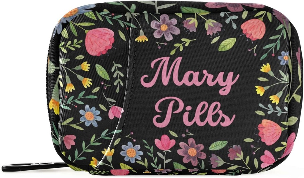 Custom Pill Box 7 Day Pille Veske Blomster Personlige navn reise Pille Organizer Veske med glidelås bærbare ukentlig tilfelle Kompakt størrelse for vitamin Supplement Holder