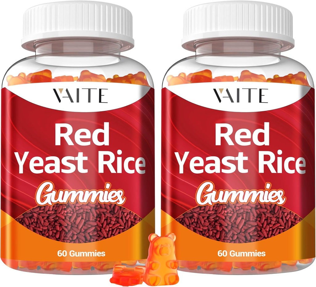 VAITE 红酵母大米配Coq10 Gummys - 1200 mg RYR 协同有机增生剂配 Coenzyme Q10 Monacolin K, Non-GMO & Citrinin Free Herbal Vegetarian Gummy Chews 60 Count (2 Pack)