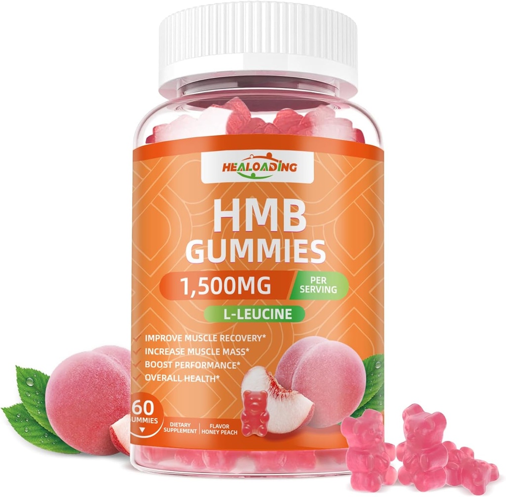 HMB і Leucine Gummies Supplement: HMB добавки для чоловіків 1500mg і leucine амінокислота для відновлення м'язів збільшення м'язової маси поліпшення витривалість не-GMO цукор безкоштовно персик 60 Gummies