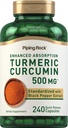 Plip Rock Turmeric Curcumin Suplement 500 mg 124; 240 Capsules 124; dengan Black Pepper 124; Standardized Complex Extract 124; Non-GMO, Gluten Free