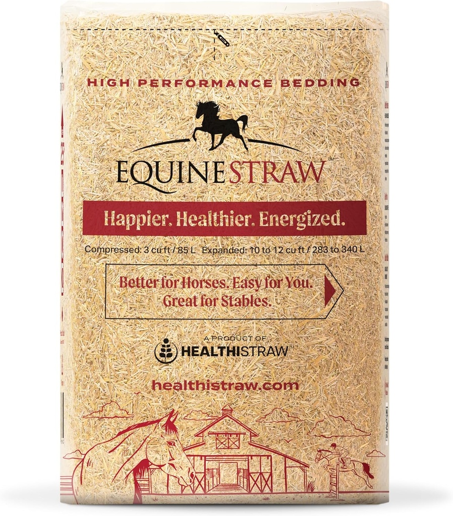 EquineStraw, 3 кубических фута (25 фунтов) Расширяется до 10 + кубических футов - Посев пшеничной соломы для лошадей, отбрасывание и трейлеры - без пыли, без аллергенов, абсорбент, чувствительная кожа безопасна - устойчиво источник