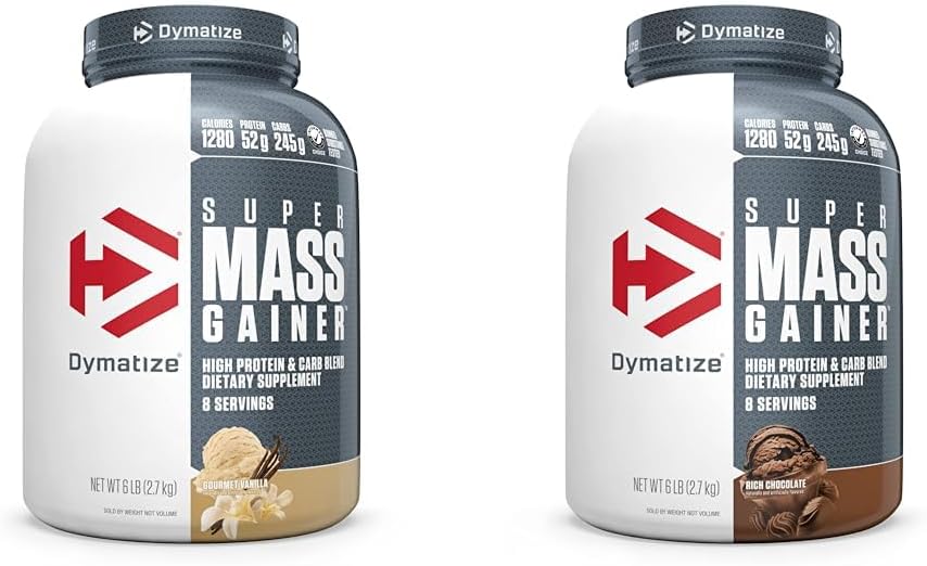 dymatize Super Mass Gainer Powder 52g Protein 1280 Kalories 6 Pound Gourmet Vanilla & Kaya Chocolate (Paket 2)