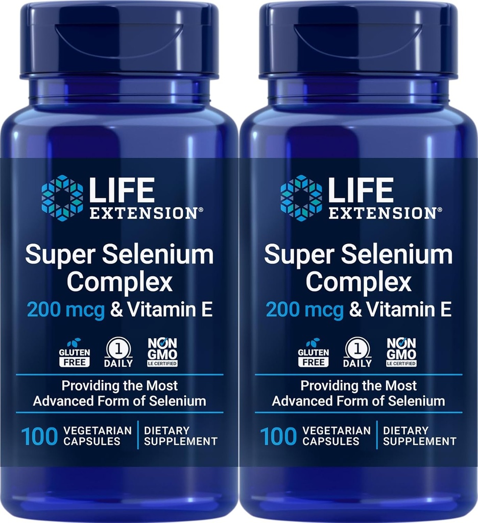 Life Extension Super Selenium Complex 200 µg & E-vitamin, 100 Veg Caps (2-es csomag)