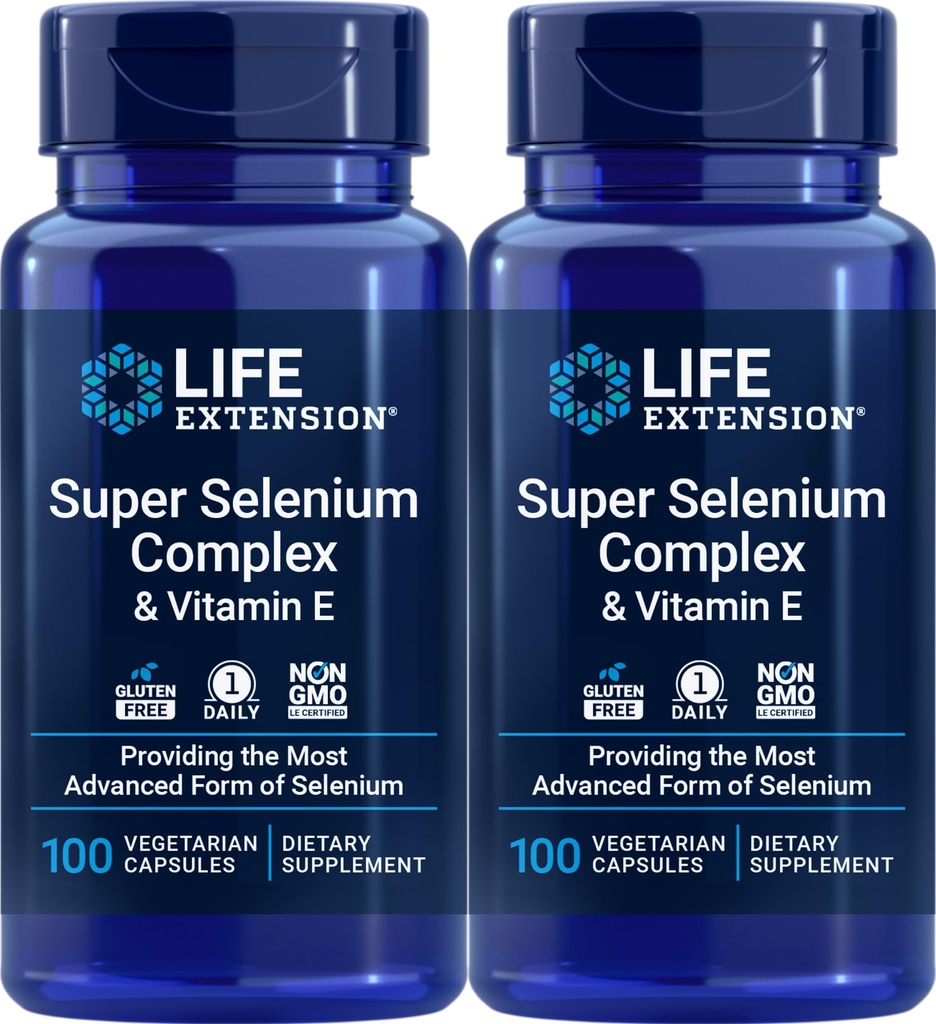 Life Extension Super Selenium Complex 200 mcg & Vitamin E, 100 Veg Caps (Pack of 2)