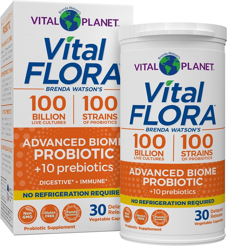 Vital Planet - Vital Pluto Advanced Probiotic 100 מיליארד CFU, 100 Diverse Strains, 10 אורגני Prebiotics, Immune Support, Digestive Health Shelf Stable Probiotics לנשים וגברים 30 קפסולות
