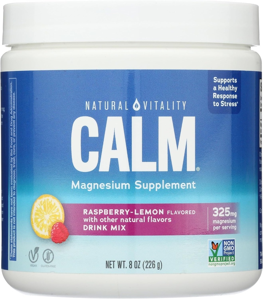 Natural Vitalidade Calm, magnesio Suplemento, Anti-Stress Drink Mix Powder, Original, Raspberry Lemon - 8 Ounce (Packaging May Vary)