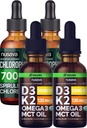 NUSAVA D3 K2 cae e Chlorophyll Liquid Drops Bundle - Potent Liquid Vitamins for Heart, Joint, Energy, & Immune Support - Non-GMO, Gluten-Free, 2pk