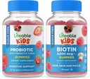 Livbar sukker gratis probiotiske + Prebiotic Fiber Kids + Biotin Kids, Gummier Bundle - Great Tasting, Vitamin Supplement, Glutenfri, GMO Free, Chewable Gummy