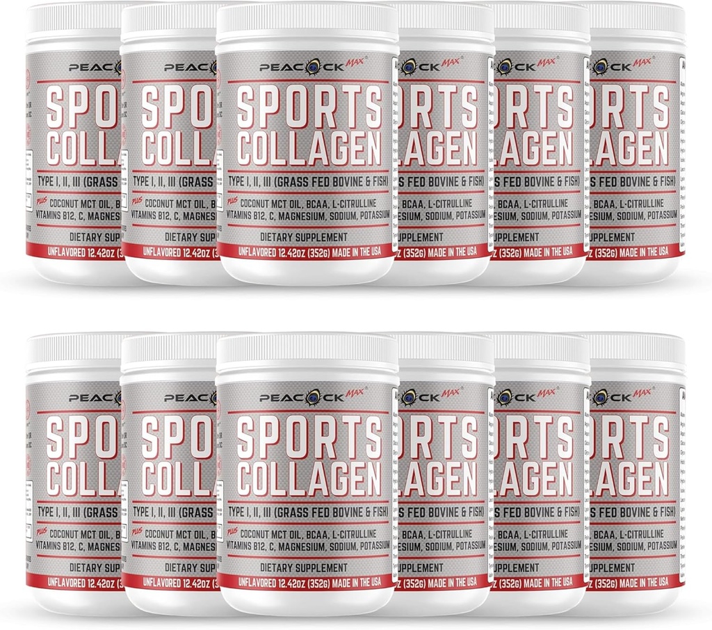 Sports Collagen sulder, 12.42 Oz, แพ็คของ 12 – Grads Fed Boevine & Wild Fish Froderlyd ประเภท I, II, 3 Completeal Collagen Poptides, Unflavored Protein with elelites