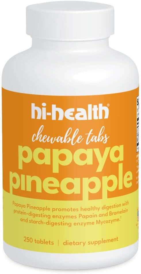 Tabs mastigáveis de papaia abacaxi Hi-Health (250 comprimidos)