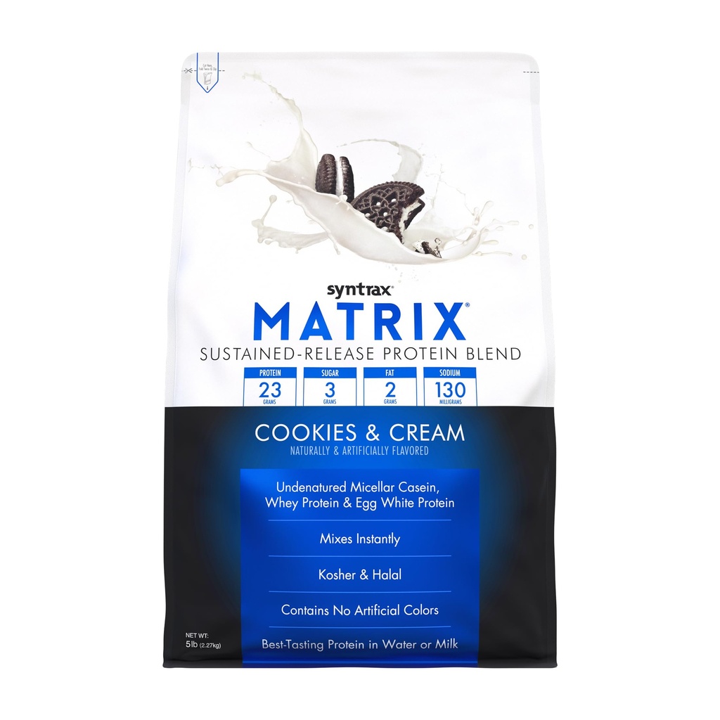 Syntrax Nutrition Matrix - Sustained-Release Protein Blend, Cookies & Cream 5 lbs. Real Cookie Pieces | Whey Protein, Micellar Casein, Egg Albumin
