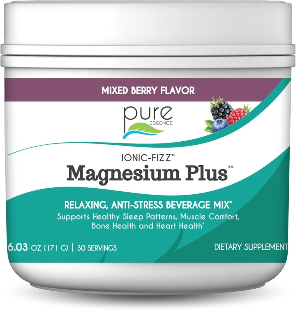 Pur Essence Labs Ionic Fizz Magneziu Plus, Anti-Stres Supliment de băut pulbere, Gluten gratuit și non-GMO magneziu pulbere (amestecat Berry, 6.03 Ounce (Pachet de 1))