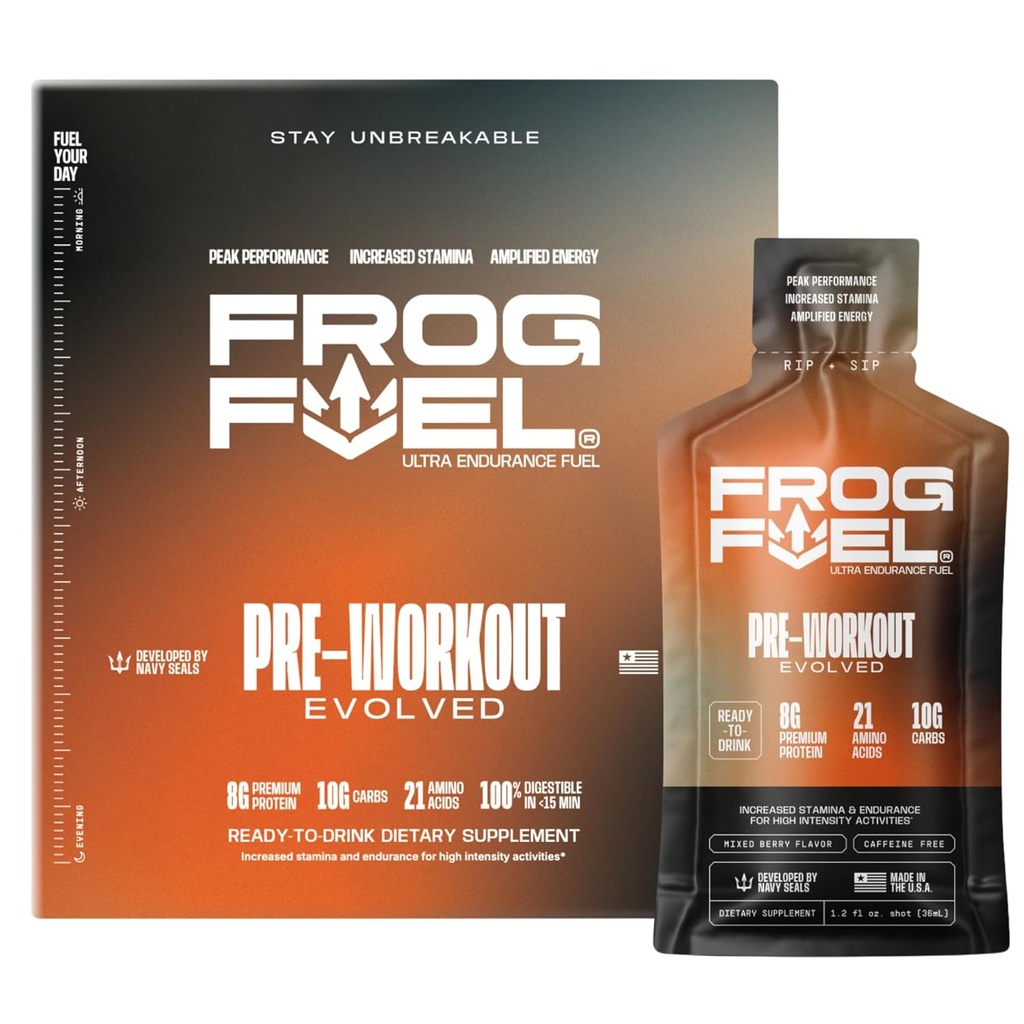 Frog Erregaia Ultra Energia Gel eta Aurre-Lana 1500mg Beta Alanine, Elektrolitoak 8g Protein Nano-Hydrolyzed Grass Fed Collagen, 10g Carbs, Gluten Free, Fat Free, Berry, 1,2 oz Packets, 24 Pack