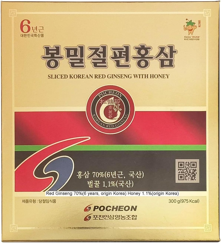 Pocheon 300g(10.6oz) 6Ans Panax Coréen Ginseng Rouge Tranche avec miel, Saponin, Support Immmune Naturelle