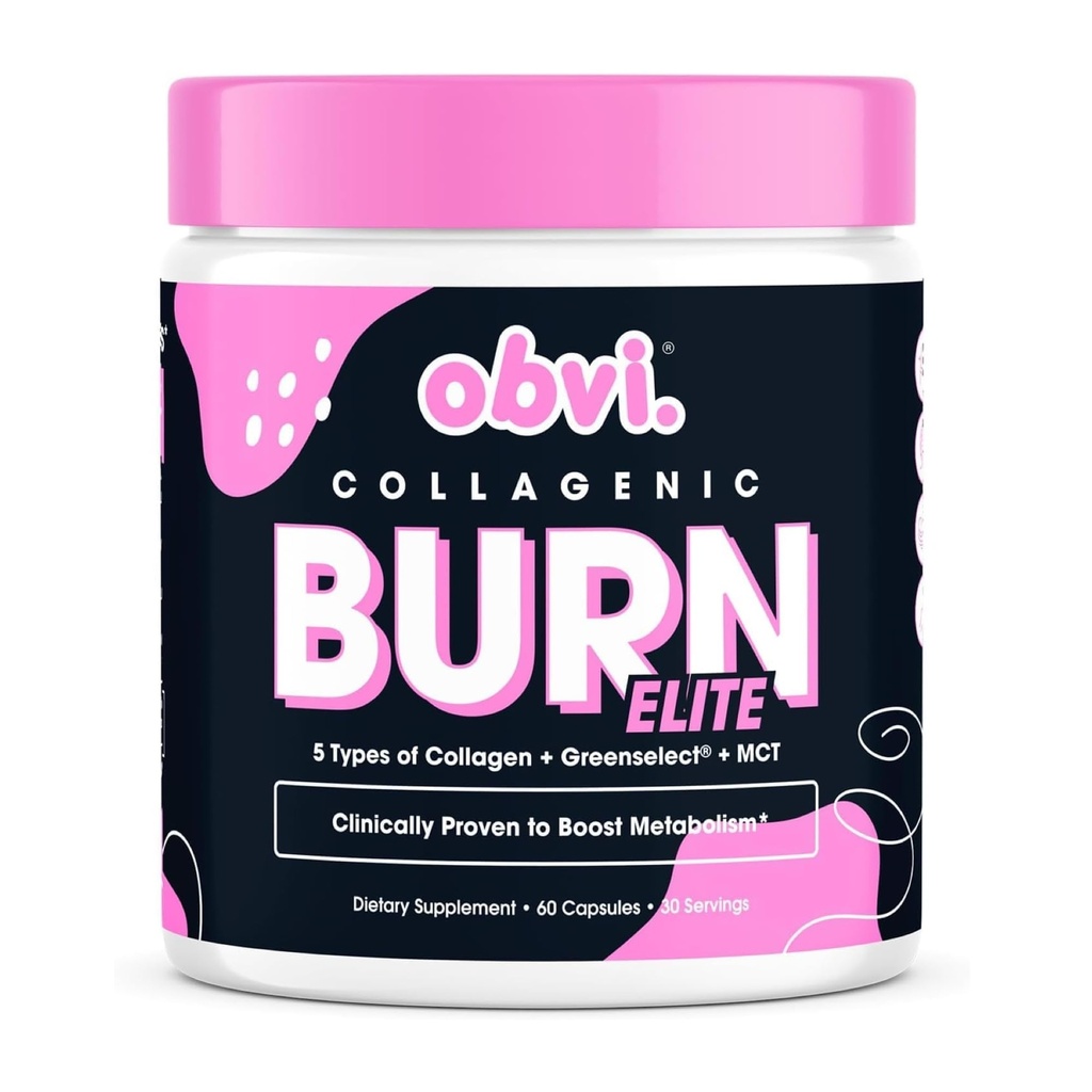 Obvi Burn Elite - Collagen Supplement for Women - Fitness Support - Metabolism Support Supplement - Healthy Mobility - Natural Thermogenic Formula - Gluten-Free - 60 Count (30 Servings)