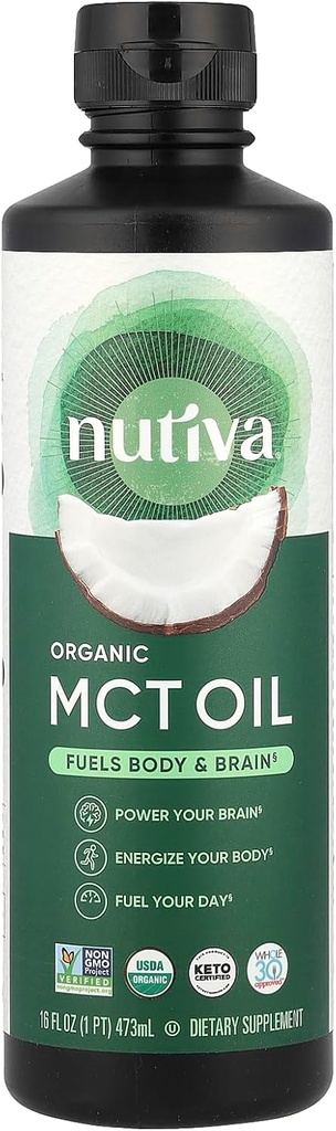 Nutiva Organic MCT Oil, Kosher, Keto Friendly, USDA Certified Organic, Non-GMO, 16 Fluid Ounce (1. iepakojums)