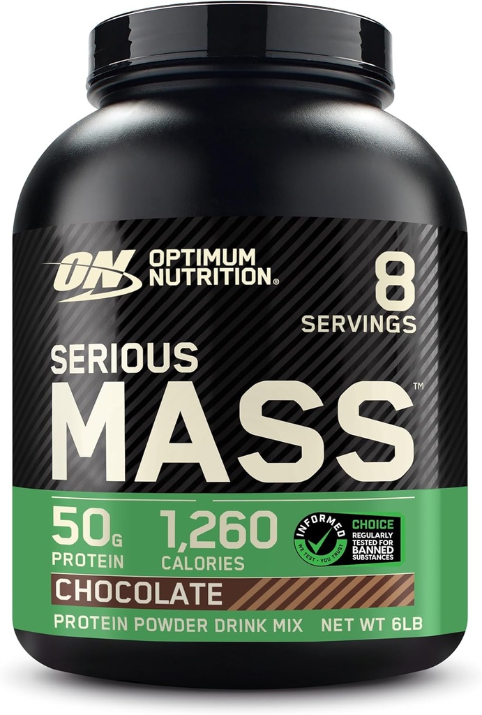 Optimum Nutrition Alvorlig masse, Vektvinner Protein pulver, Mass Gainer, Vitamin C og sink for immunstøtte, Kreatin, Sjokolade, 6 pund (pakke May Vary)