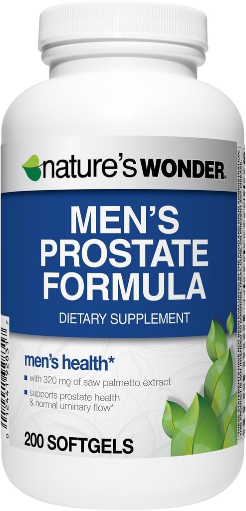 Nature's Wonder Men's Prostate Formula con Saw Palmetto, Beta-Sitosterol & Lycopene, 200 Softgels, 100 Days Supply