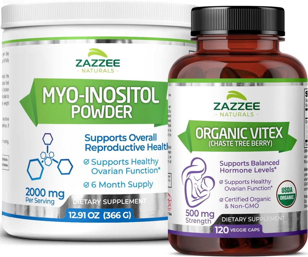 Zazzee Myo-Inositol Powder ja USDA Organic Vitex kapselit, Vegan, kaikki luonnolliset ja ei-GMO