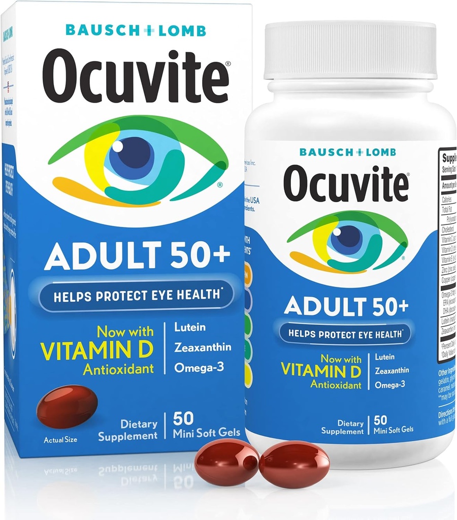 Okuvite 50+ Eye Vitamiini & Mineral Supplement, Multivitamiini Vision & Ocular Health kanssa Omega-3, Sinkki, Vitamiinit C & E, Lutein & Zeaksantiini, Sinkki täydentää naisten ja miesten, 50 Softgels