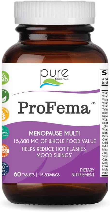 Pure Essence Labs ProFema - Multivitamiini naistele - Natural Menopause Relief Supplement - Soodustab Hormoonide Tasakaalu, Vähendab Kuuma Välgud, Mood Swings, Öine Higi (60 kapslit)