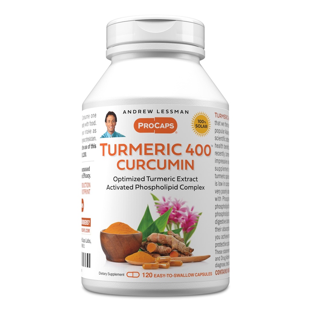 ANDREW LESSMAN Turmeric 400mg - 120 Capsules - 95% Curcuminoids as Phospholipid Complex for Optimum Benefits and Absorption, High Potency Standardized Extract, Small Easy to Swallow Capsules