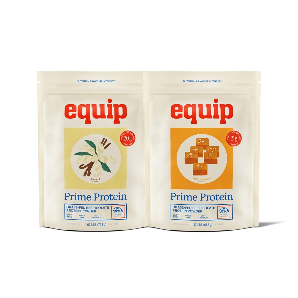 Equip Foods Prime Protein Powder Vanilla & Prime Protein Powder Salted Caramel
