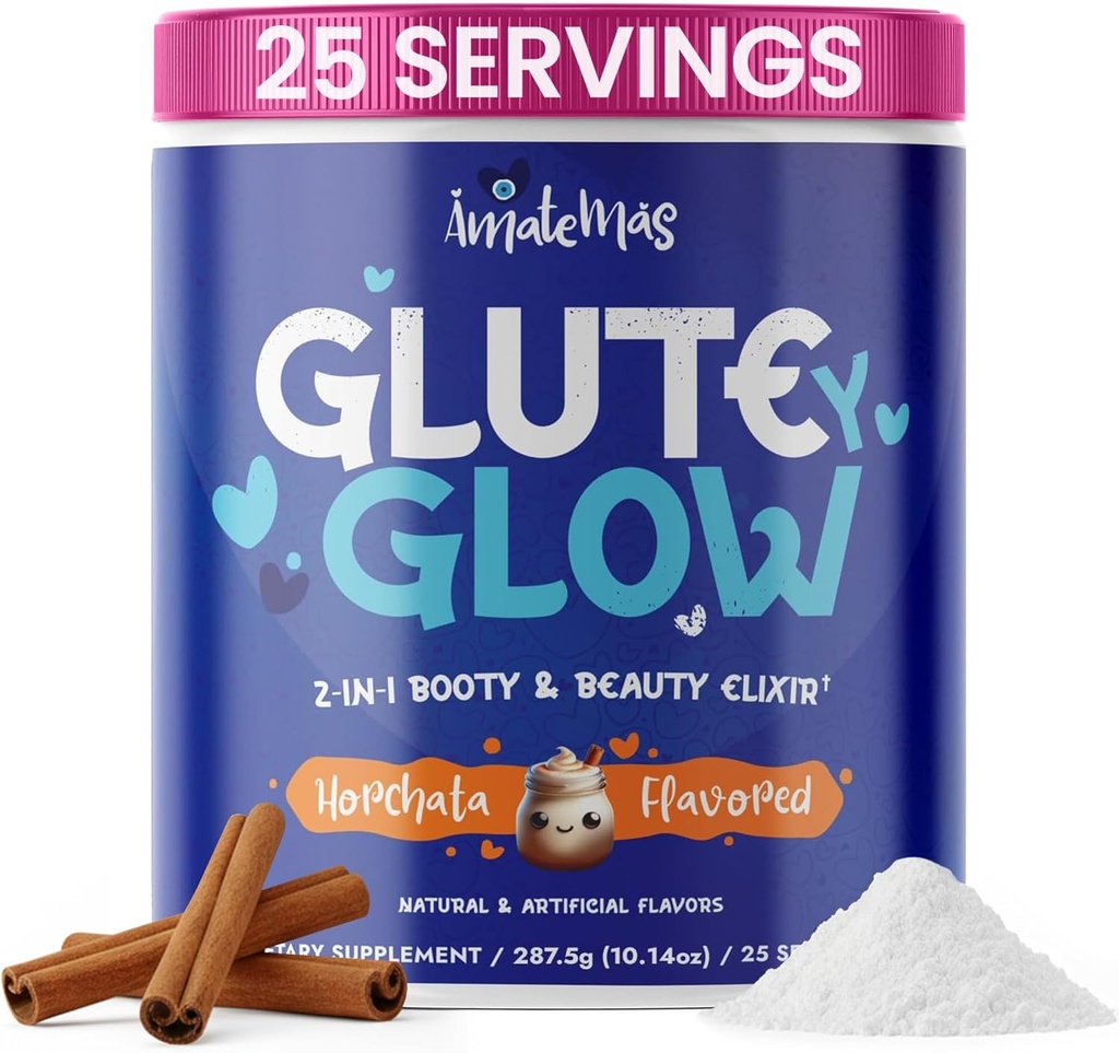 Glute Y Glow by Amatemas - Women 's Creatine + Biotin Supplement for Muscle Growth, Glute Support, Hair Skin & Nails - Horchata Flavor - Energy Support - Lean Muscle - Daily Performance Blend