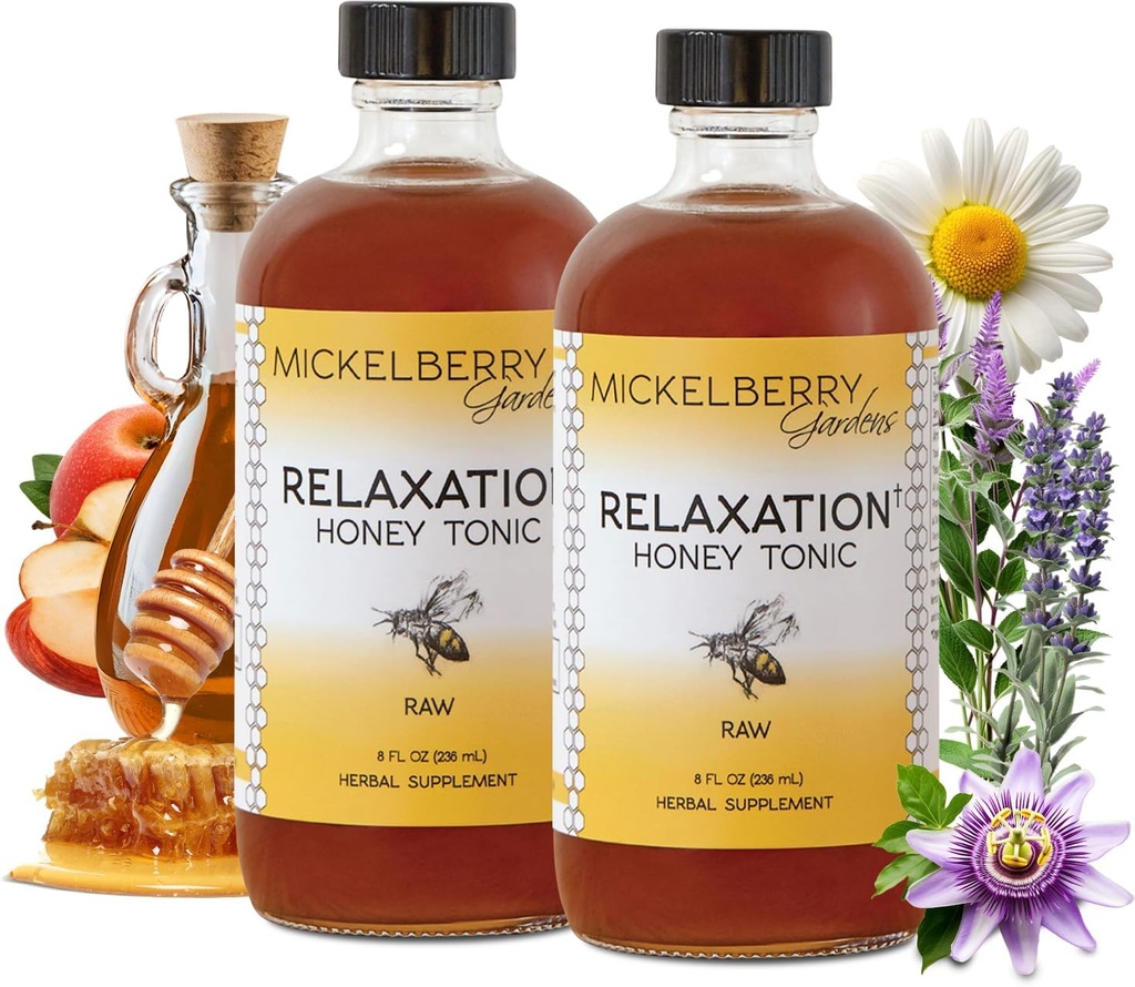 Mickelberry Gardens Relaxation Honey Tonic - Natural Tension Relief & Sleep Support with Chamomile, Lavender & Organic Herbs - 8 Oz (пакет из 2)