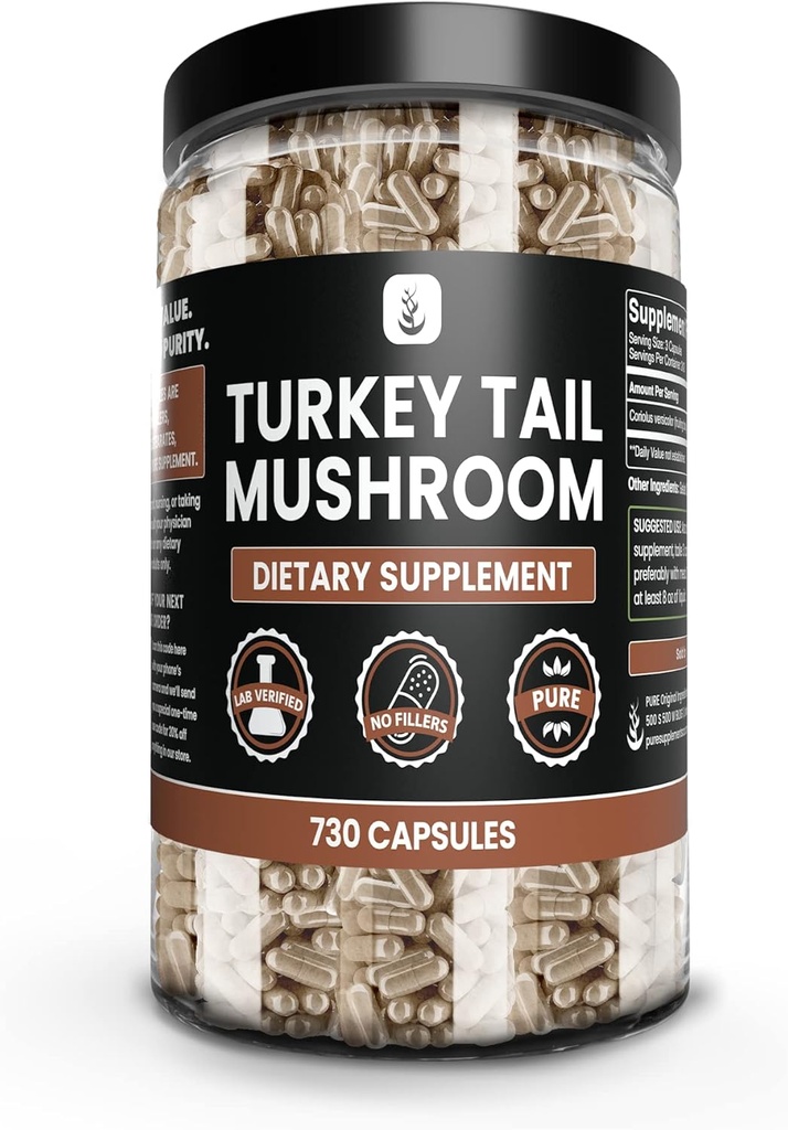 PURE ORIGINAL INGREDIENTES Turquía Tail Mushroom (730 capsules) No hay magnesio o rifles de arroz, siempre puro, Lab Verified
