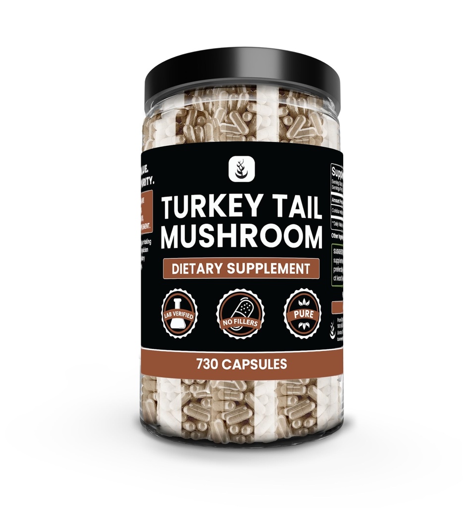 PURE ORIGINAL INGREDIENTS Turkey Tail Mushroom (730 Capsules) No Magnesium Or Rice Fillers, Always Pure, Lab Verified