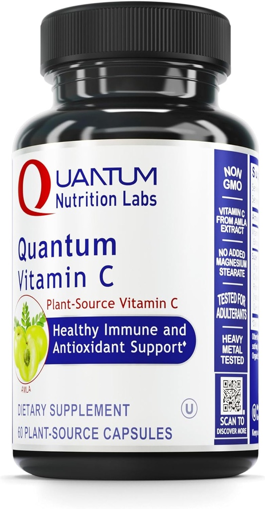 Quantum Nutrition Labs Quantum Vitamin C- Organic Vitamin C supplement for Women and Men, whole Food Vitamin C Source, Pure with Bioflavonoids, and Amla, Aids Immune Support- 60 Vegan Capsules