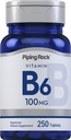 Piping Rock Vitamin B6 100mg Tablets | 250 Pills | Supplement for Men and Women | As Pyridoxine Hydrochloride | Vegetarian, Non-GMO, Gluten Free