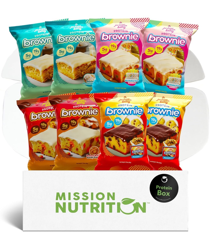 Prime Bites Protein Brownies Variety Pack Blondies - Wysokie białka (19g), Kolagen & Białko serwatki, niski cukier - 8 Count Snack & Gift Box