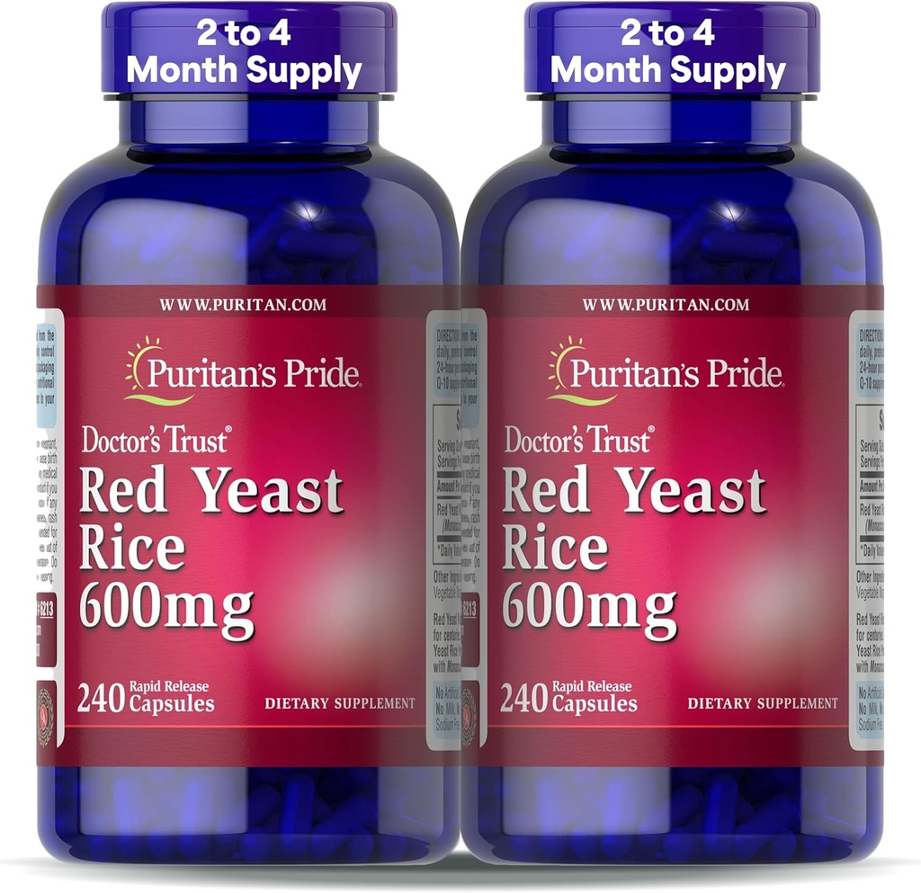 Puritan 's Pride Doctors Trust ® Red Yeast Rice 600mg, dodatek stravy, 240 Rychlé uvolnění kapsle, 2 balení