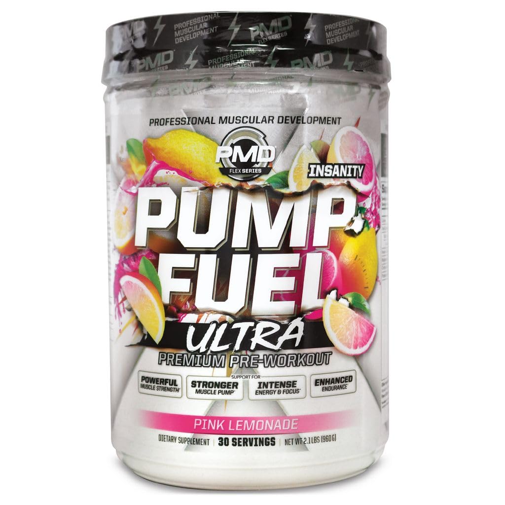 PMD Sports Pump Fuel Ultra Insanity, Ultimate Pre Workout & Muscle Pump, Maximum Strength Energy, Focus, Endurance & Recovery, Creatine & Beta Alanine, Pink Lemonade, 30 Servings