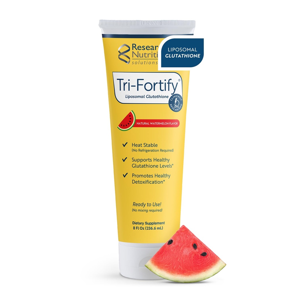 Researched Nutritonals Tri-Fortify Liposomal Glutathione Supplement Liquid Gel - Clinically Researched Detox & Immune System Support, Antioxidant - Superior Absorption - Watermelon, 8 Fl Oz