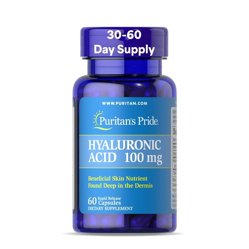Puritans Pride Hyaluronic Acid 100mg, Dietary Supplement for Skin Hydration, 60 Rapid Release Capsules