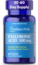 Puritans Pride Hyaluronic Acid 100mg, Skin Hydration diétás kiegészítése, 60 Rapid Release kapszula