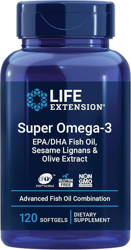 生命延伸 Super Omega-3 EPA/DHA 配有芝麻丽根和橄榄提取,120 Counter
