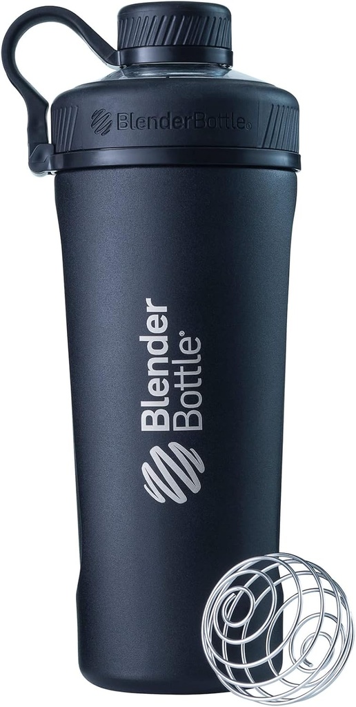 BlenderBottle Radian Shaker Cup Izolēta nerūsējošā tērauda ūdens pudele ar Wire Whirk, 26-Ounce, Matte Black