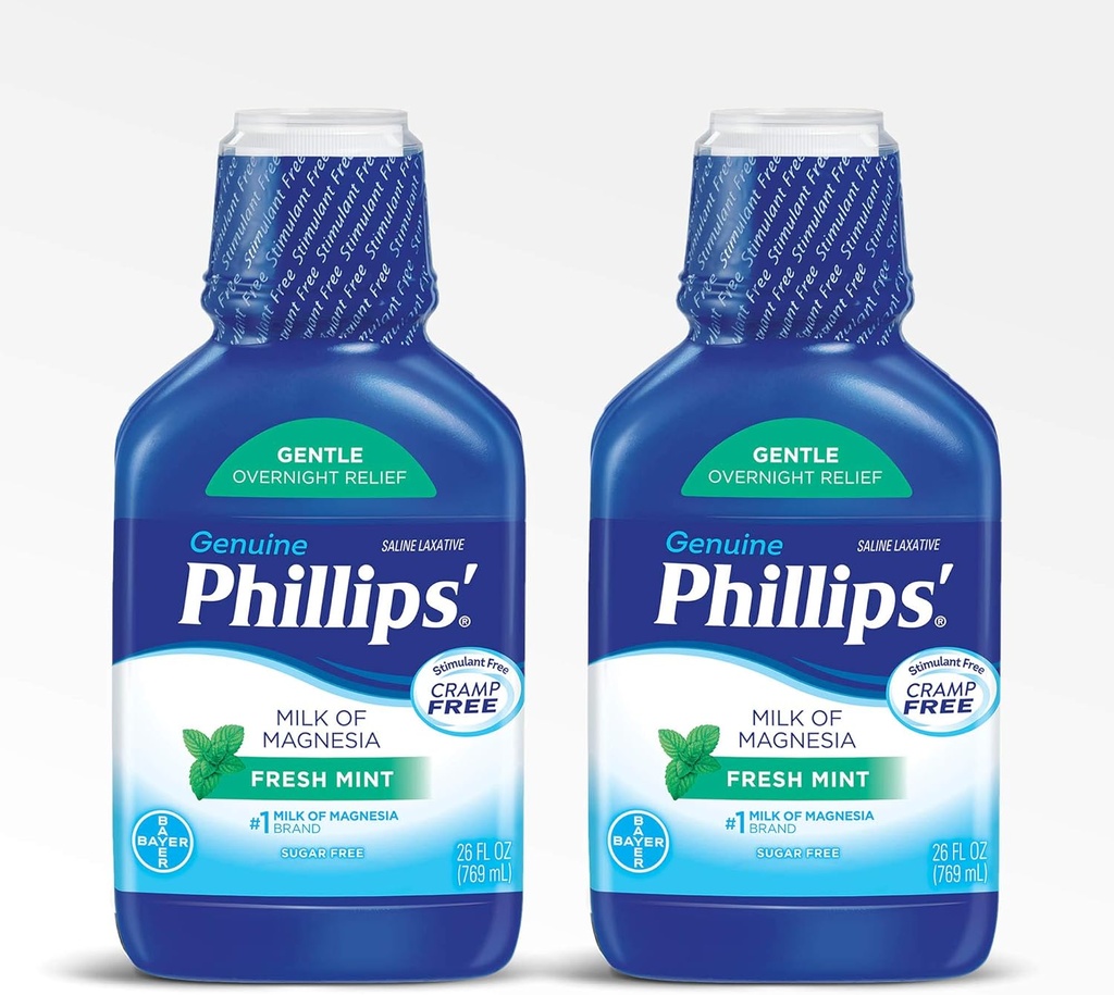 Phillips' Milk of Magnesia Laxative, Fresh Mint, 26 Fl Oz (Pack of 2) (英语).