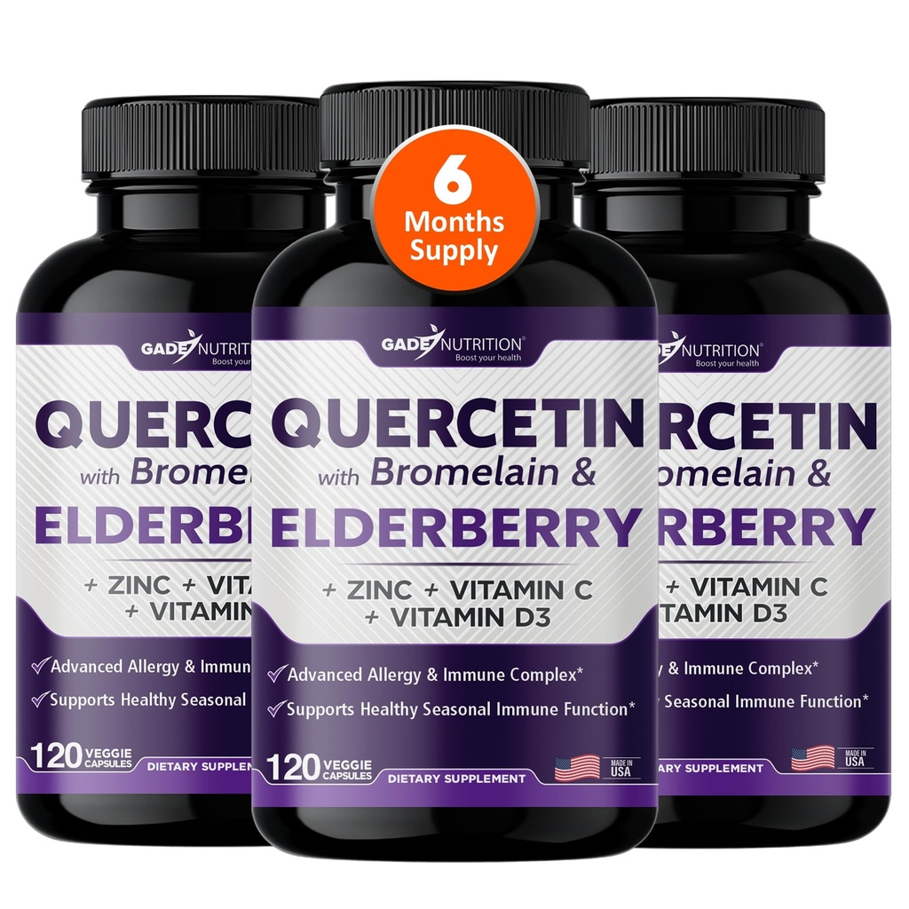 Gade Nutrition Quercetin with Bromelain Elderberry Vitamin C and Zinc | Sambucus Immune Support Supplement 500mg Capsules | Gluten-Free | Made in USA | 6 Months Supply