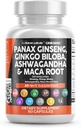 Clean Nutraceuticals Panax Ginseng Ginkgo Biloba Ashwagandha Maca Root - Focus Supplement Pills for Women and Men with Pine Bark Extract, Cesnak, and Saw Palmetto - 60 Caps