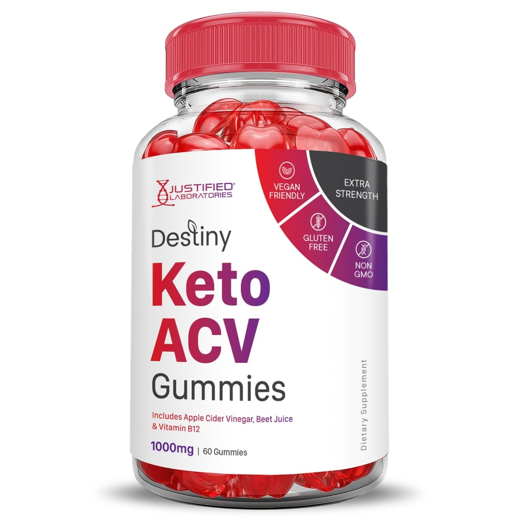 Justified Laboratories Destiny Keto ACV Gummies (1000 mg) - 60 Count - Formulated with Apple Cider Vinegar, Folate & Vitamin B12 - Non-GMO, Vegan, Gluten Free - 30 Servings