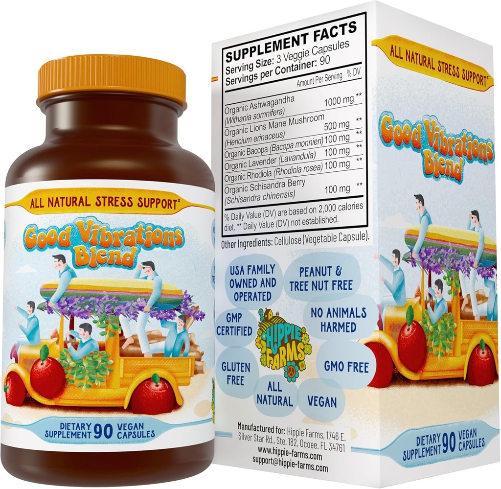 Stress, Mood, Energy Support - Ashwagandha Root, Lion's Mane ' More - Good Vibrations Blend